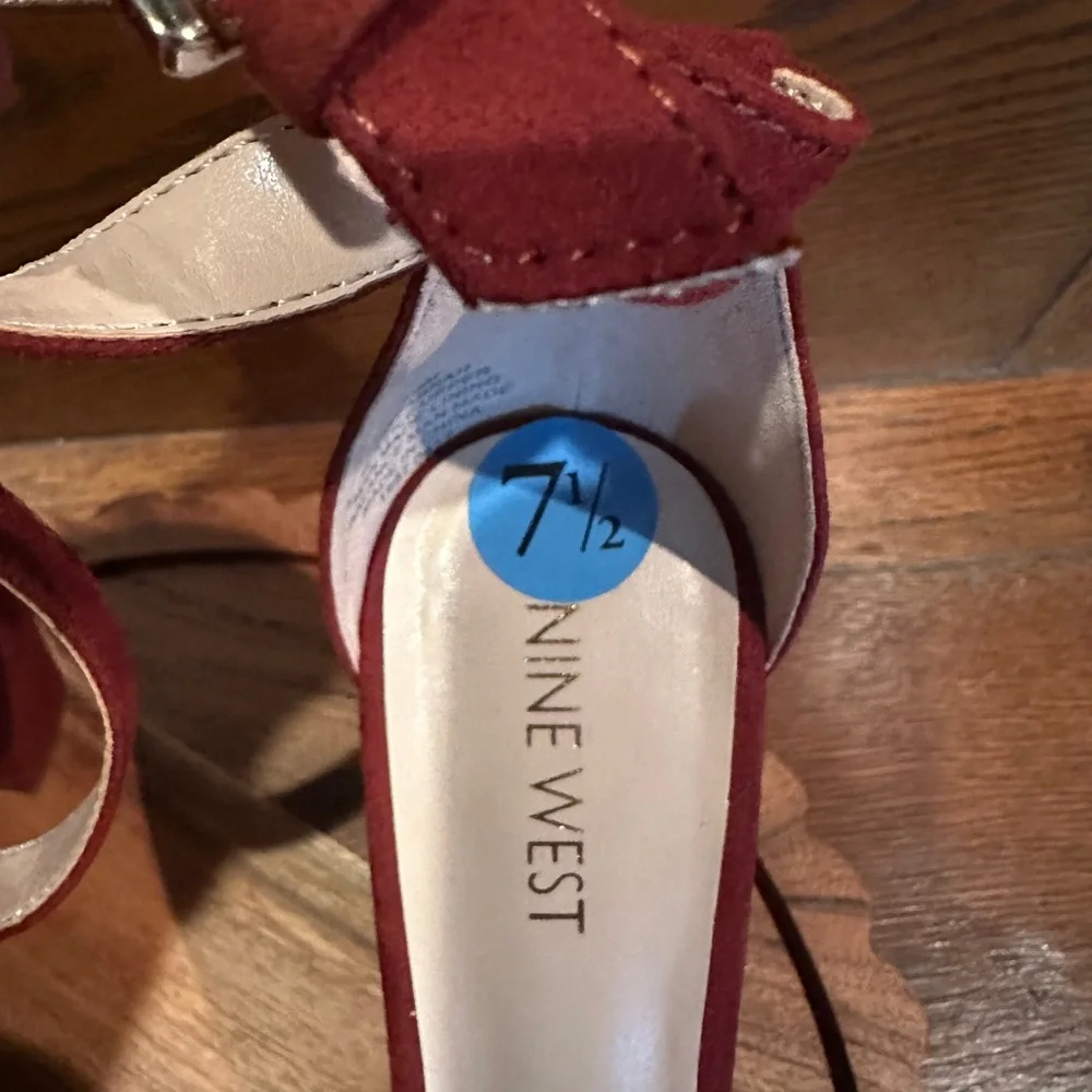Nine West Burgundy Ankle-Strap Block Heel Sandals